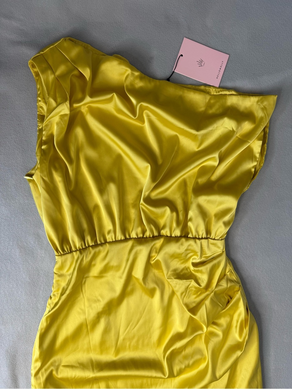 Hello Molly Elite Girl Yellow Gold Satin One Shoulder Maxi Dress Size 6 NWT - Picture 6 of 14
